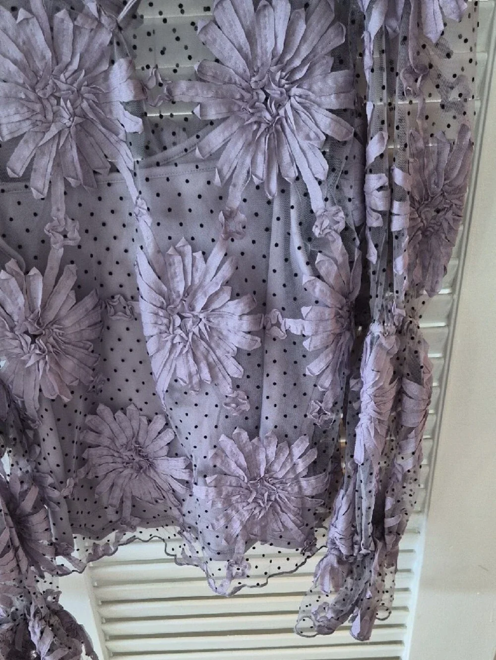 Eva Franco Lavender Floral Appliqué Mesh Blouse